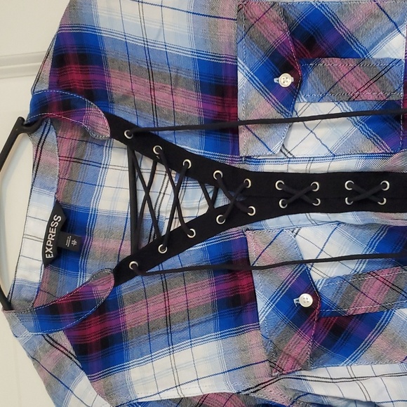 Express plaid tie up long sleeve - Picture 2 of 12